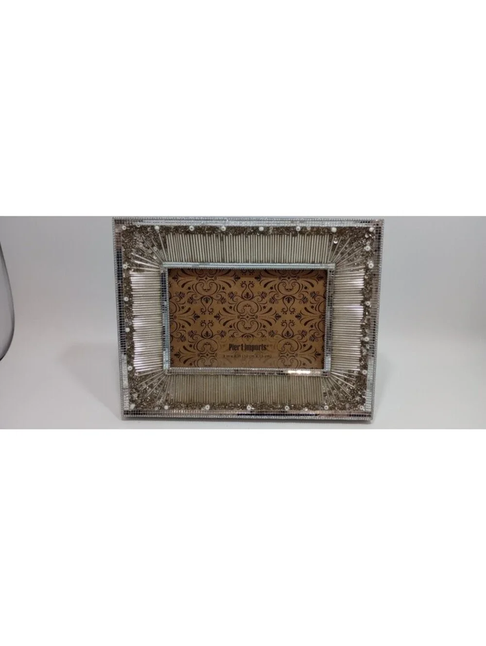 Pier 1 Imports 4 X 6 Wide Mirrored Beaded Picture Frame Silver Boho